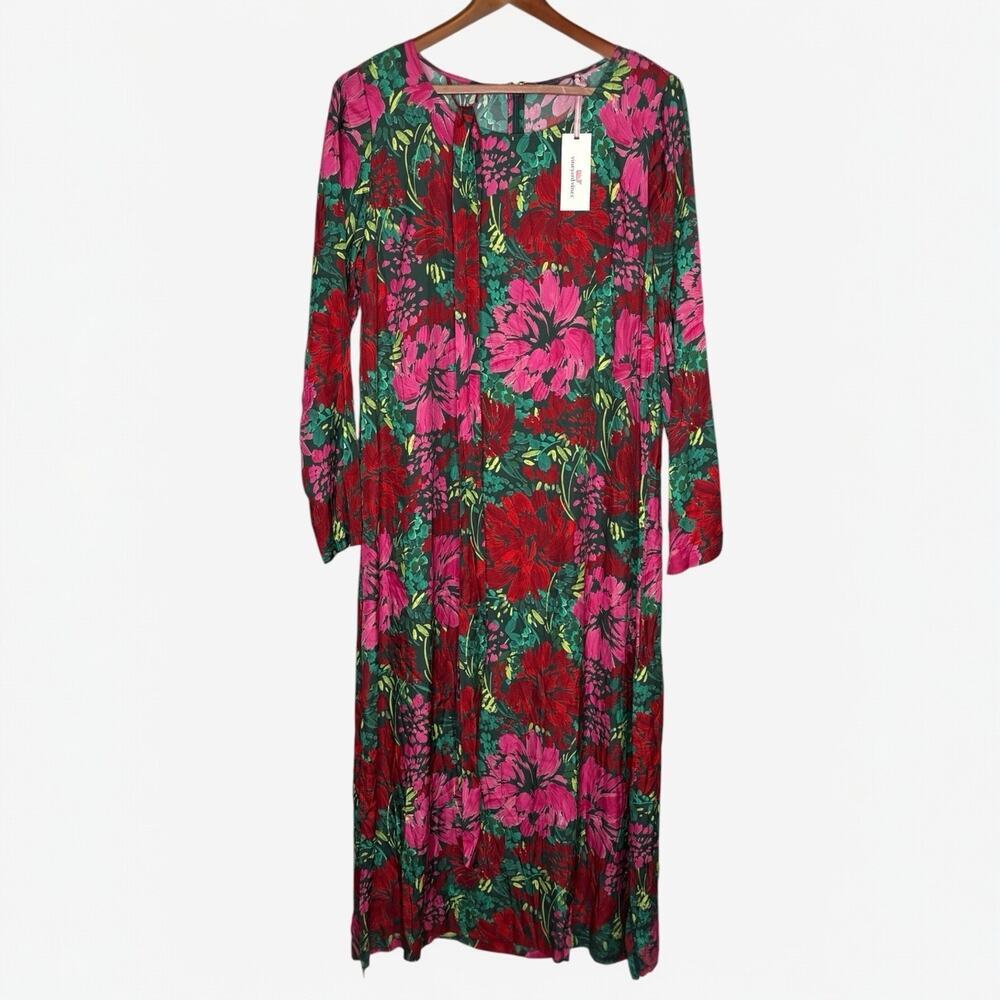 NWT Vineyard Vines Silk Blend Twill Midi Dress • Size L• Brush Floral • $348
